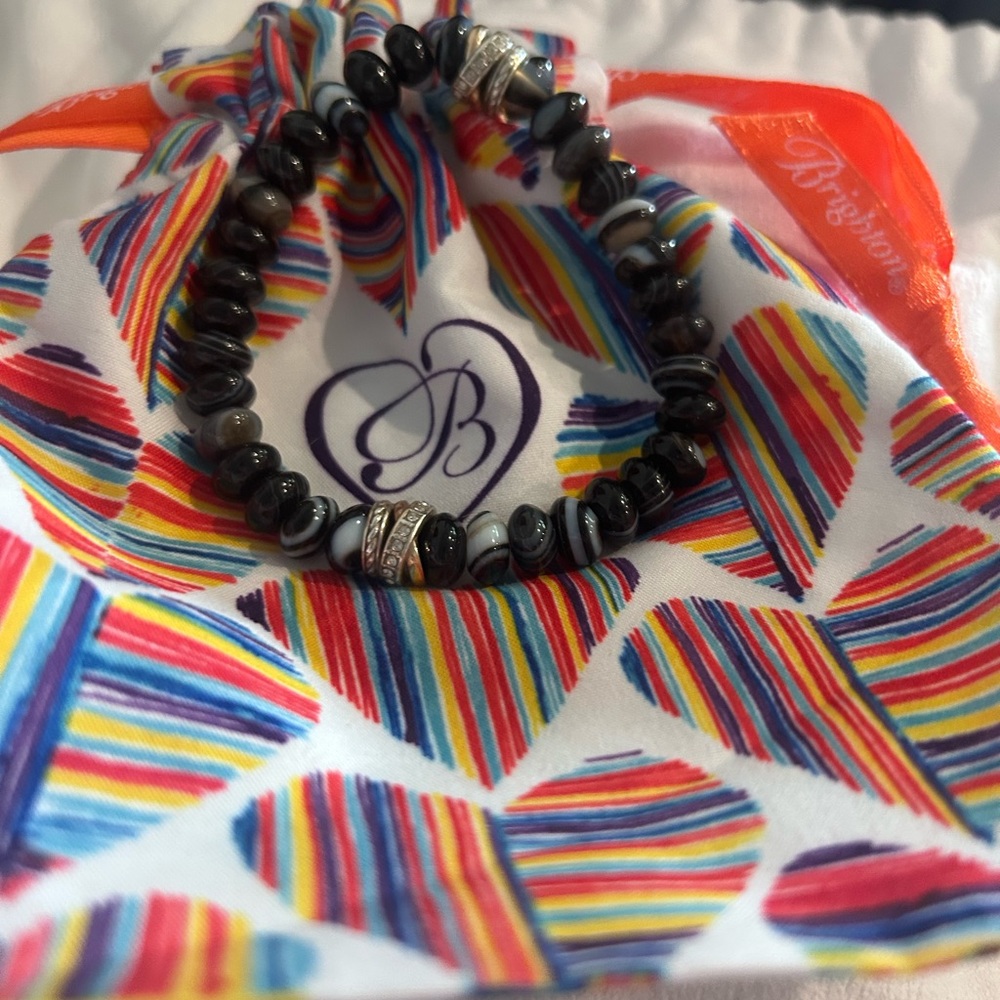 Brighton Neptune’s Rings Banded Black Agate Stretch Bracelet